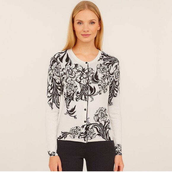 White House Black Market Sweaters - 2/$30 White House Black Market Monochrome Floral Cardigan XS #A0055